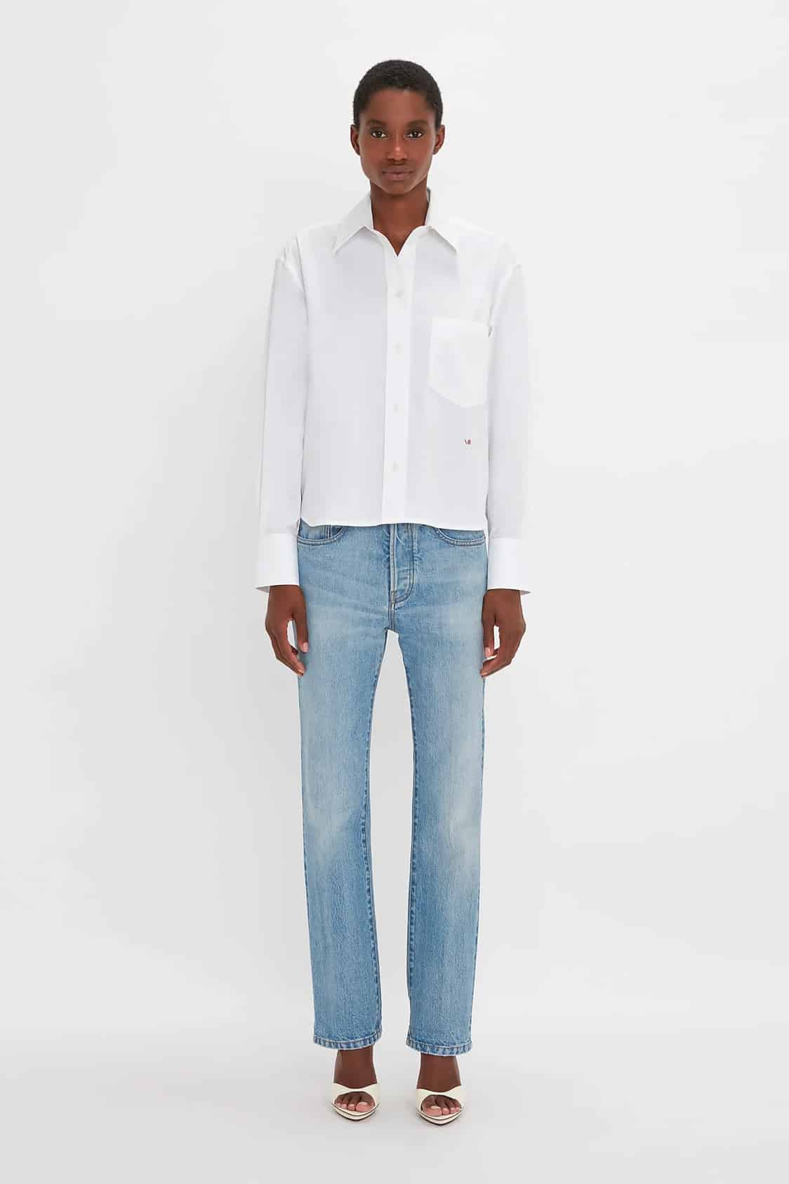 Pointed Collar Oversized Shirt In White