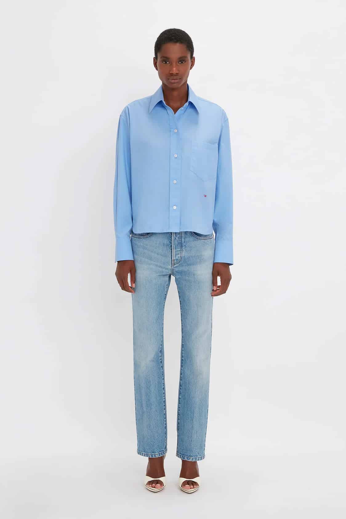 Button Detail Cropped Shirt In Rose Quartz