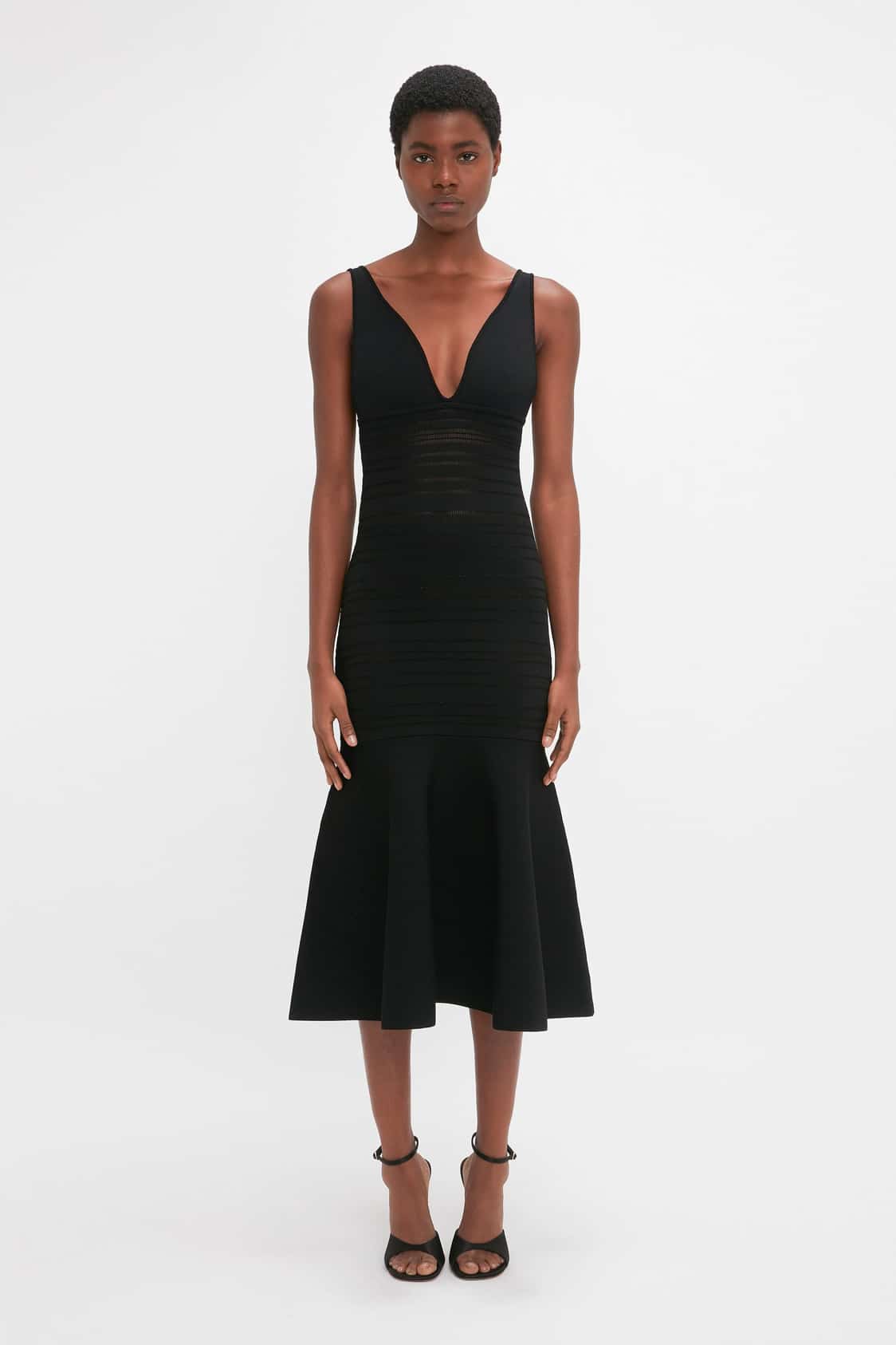 Frame Detail Cut-Out Cami Dress In Black